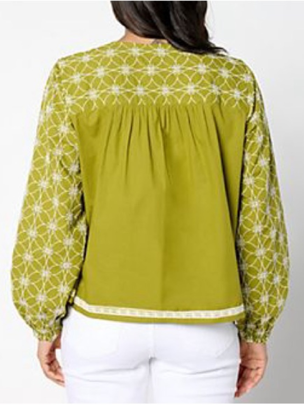 LOGO Lavish by Lori Goldstein Shiffli Mix Swing Jacket Green and Cream Medium - Picture 7 of 7